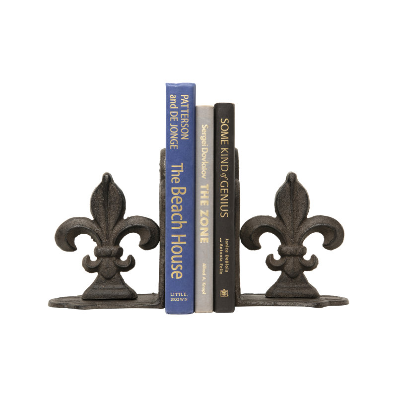 Serre-livres Fleur de lys en fonte, Bronze