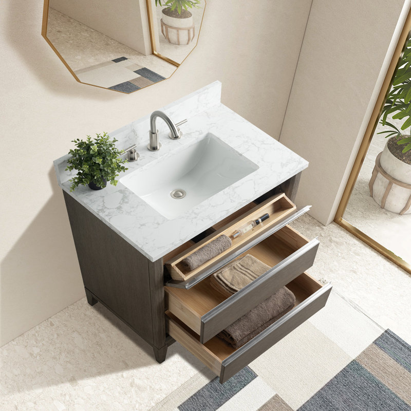 Meuble-lavabo simple 30 po avec comptoir, Bois flottant gris, 30"