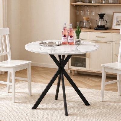 31.5 Inch Mid Century Modern Small Round Dining Table , Leisure Coffee Table, Saving Space White