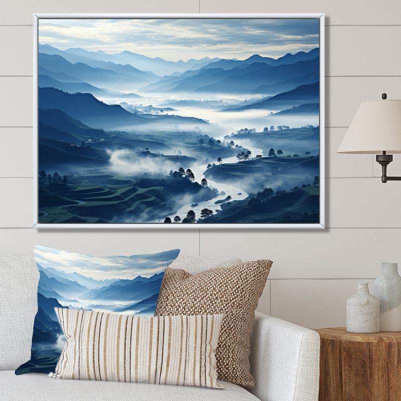 " Thailand Misty Mountains ", 30" H x 40" W x 1.5" D, White Floater Framed