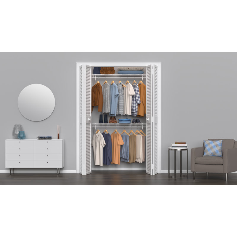 White Metal Wire Shelf Kit with Closet Rod, 48W x 12D x 6H