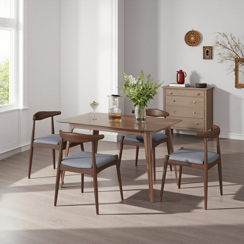 Ensemble de salle à manger 5 pièces 1 table 4 chaises, structure en bois d'hévéa, plateau en faux bois, Gris clair