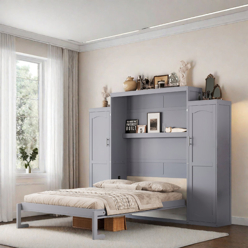 Murphy Bed Cabinet With Armoires, Queen, Gray