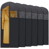 Plixio 60" Black Garment Bags for Breathable Storage of Dresses, Long Coats, & Suits - Includes Zipper and Transparent Window (6 Pack)