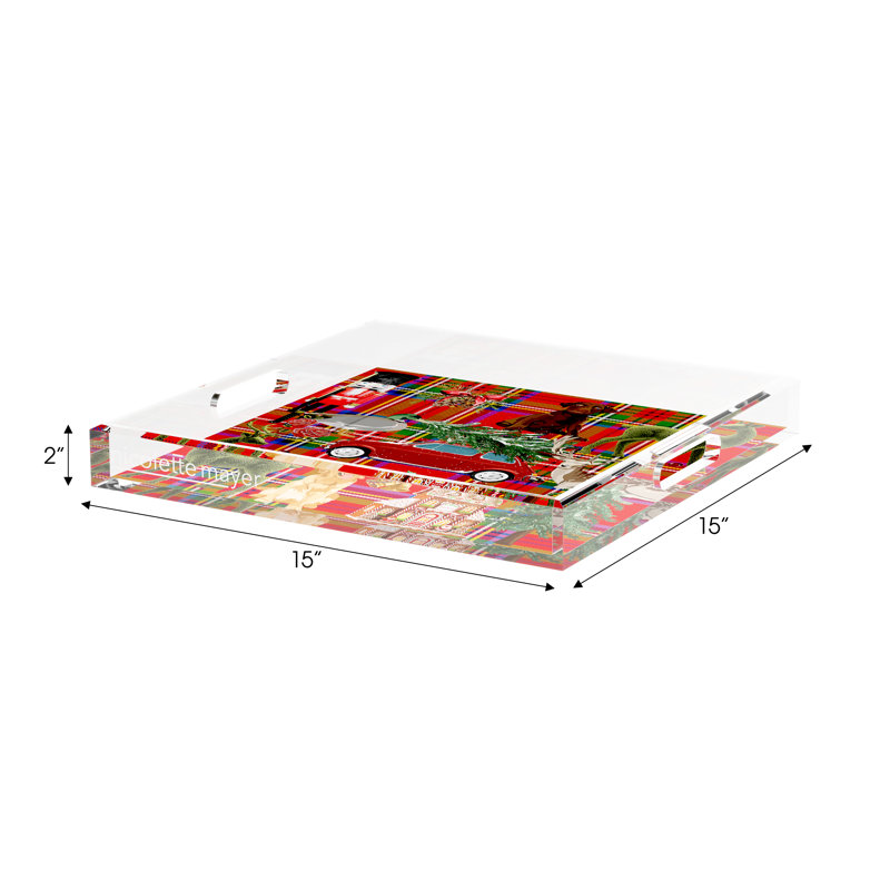 Acrylic Decorative Tray, Plaid , 12"W x 12"D x 2"H