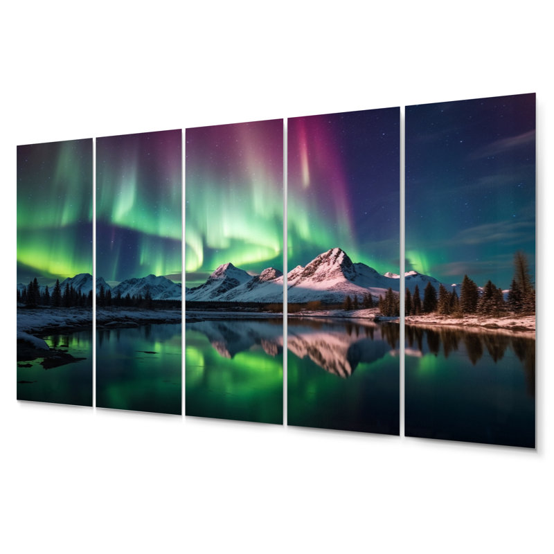 Ensemble de salon d'art mural en métal Yukon Dream Aurora V - Canadian