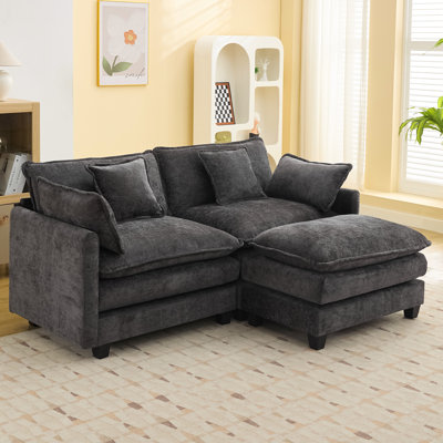 Chenille Upholstered Sectional Sofa Couch with Ottoman