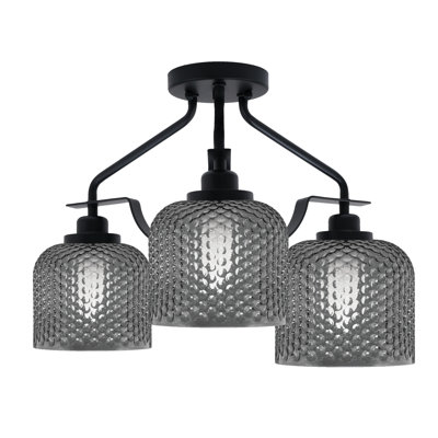 Scituate 3 Light Semi-Flush Shown In Black, 6" Smoke Glass