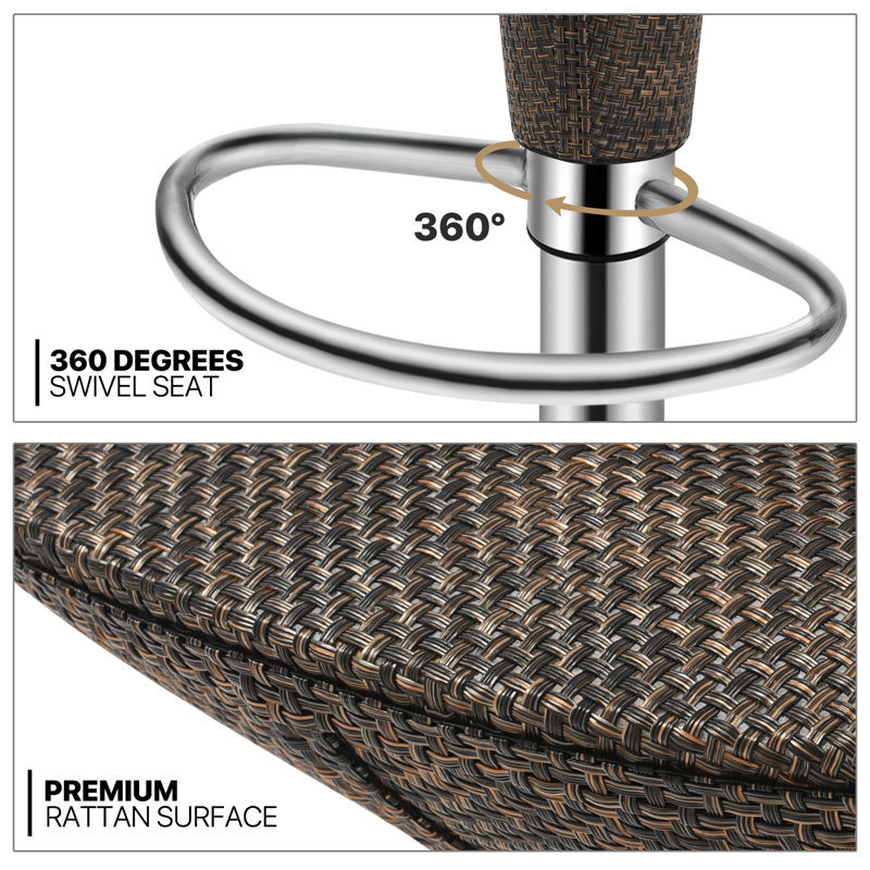 Brown Adjustable Swivel Metal and Rattan Bar Stools (Set of 2)