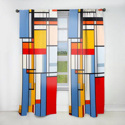 Wadesboro De Stijl Geometric Pastel Harmony I - Sunset Curtain - Velvet Room Darkening - 1 panel