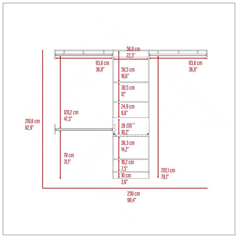 250 Closet System British, Bedroom, White, White