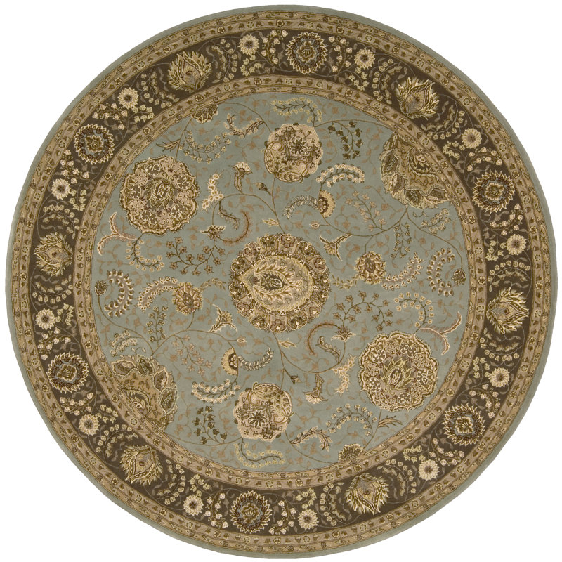 Tapis bleu en laine touffeté à la main Deguzman 2000, Rond 8 pi