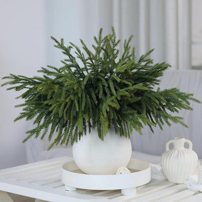 16 Pcs Real Touch Norfolk Pine Branch -18" Artificial Christmas Green Plants Branches Faux Greenery Stem Fake Cedar Pine Picks For Vase DIY Crafts Garland Wreath Xmas Indoor Outdoor Home Decor