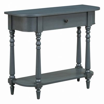 Narrow Console Table With Curved Corner, Retro Entryway Table With Top Drawer And Open Shelf, Sofa Table Console Tables For Entryway, Hallway And Living Room