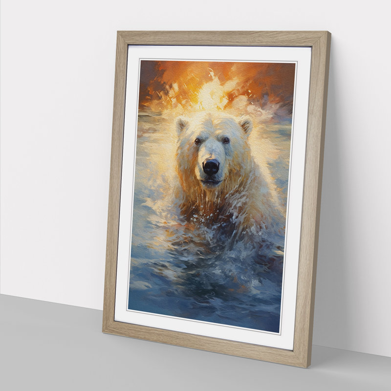 XYZ-FRM-V1223-5199 Polar Bear Expressionism - Single Picture Frame Print on Wood, Oak, 46cm H x 34cm W x 2cm D