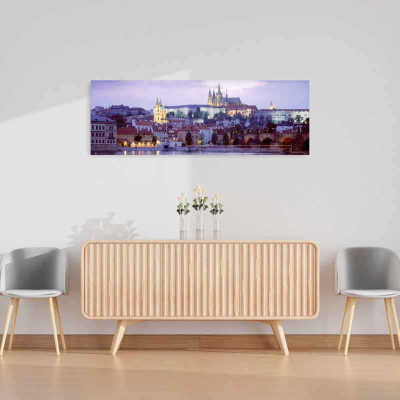 Castle Lit Up At Dusk Hradcany Castle Prague Czech Republic by Frank Chmura - Wrapped Canvas Panoramic Print