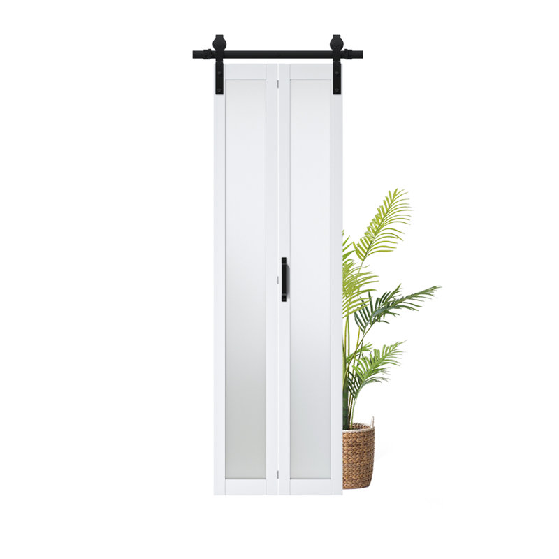 Portes de grange pliantes 84 po en verre givré à double hauteur 84 po avec quincaillerie d'installation, 25 po x 84 po