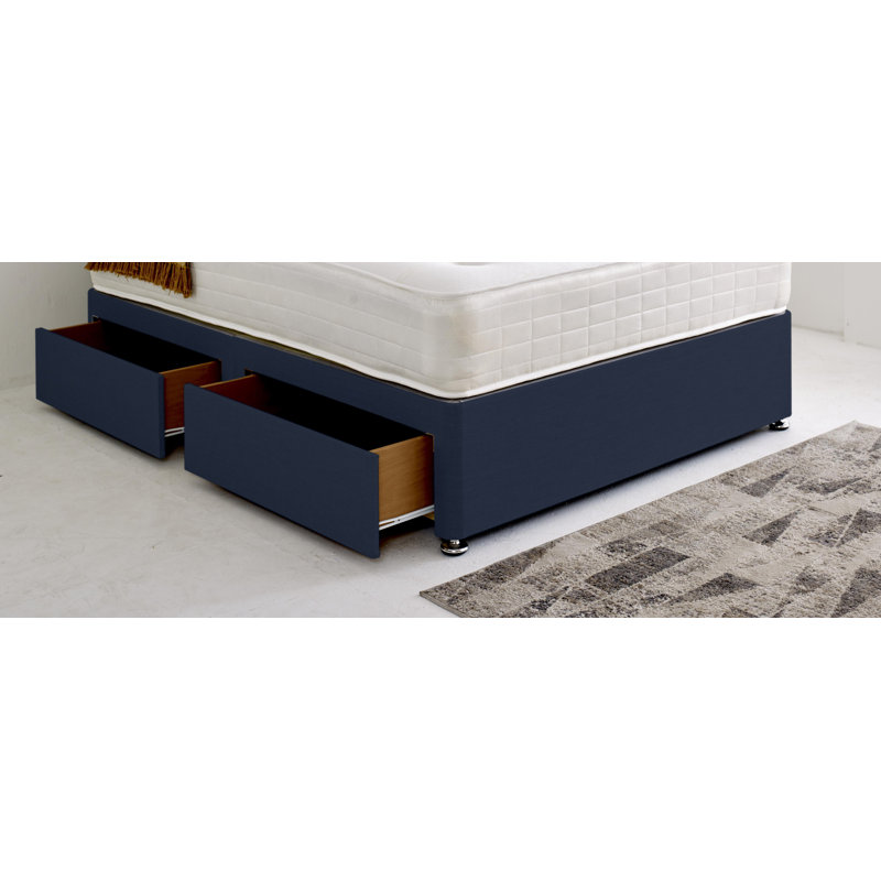 Divan Bed with Autumn Headboard, No Drawers, Double (135 x 190 cm), Navy Blue