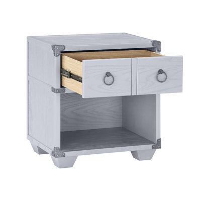 Table de chevet de chambre à coucher grise avec port et pin et peuplier 1 tiroir pour glissières à roulement