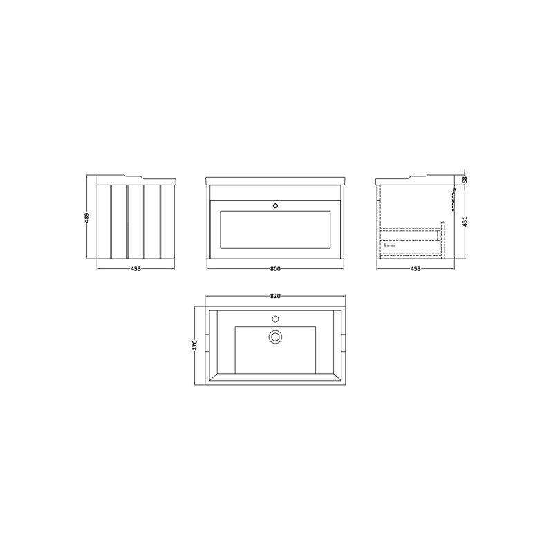 Mankato 820 mm Bathroom Vanity, Soft Black