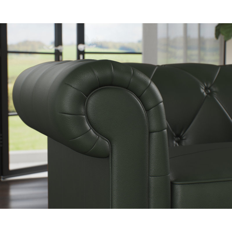 Melrose 3 Seater Leather Sofa, Hunter Green, Walnut