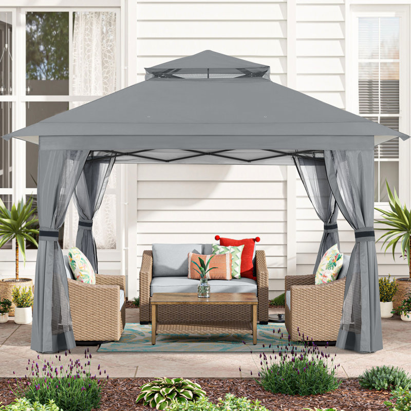 Pavillon de jardin MASTERCANOPY avec murs grillagés et toit ventilé, 13 pi x 13 pi, gris