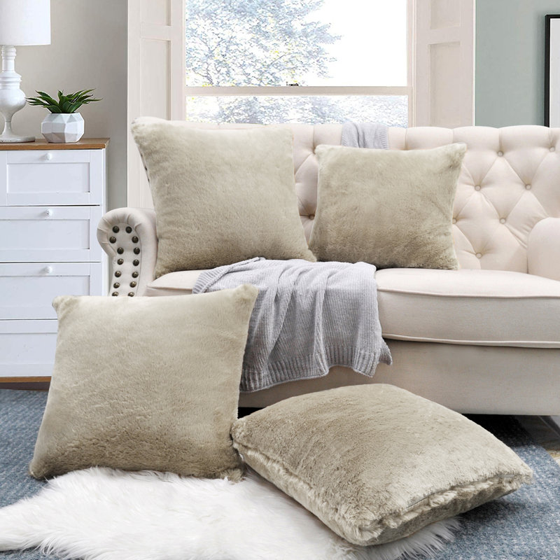Housse de coussin réversible en fausse fourrure, Simplement taupe