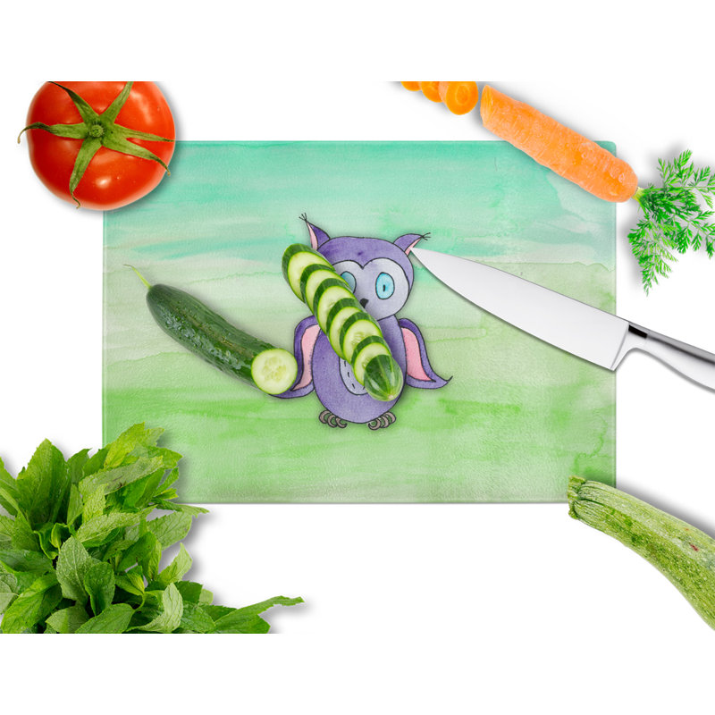Caroline's Treasures Tempered Glass Owl Watercolor Cutting Board