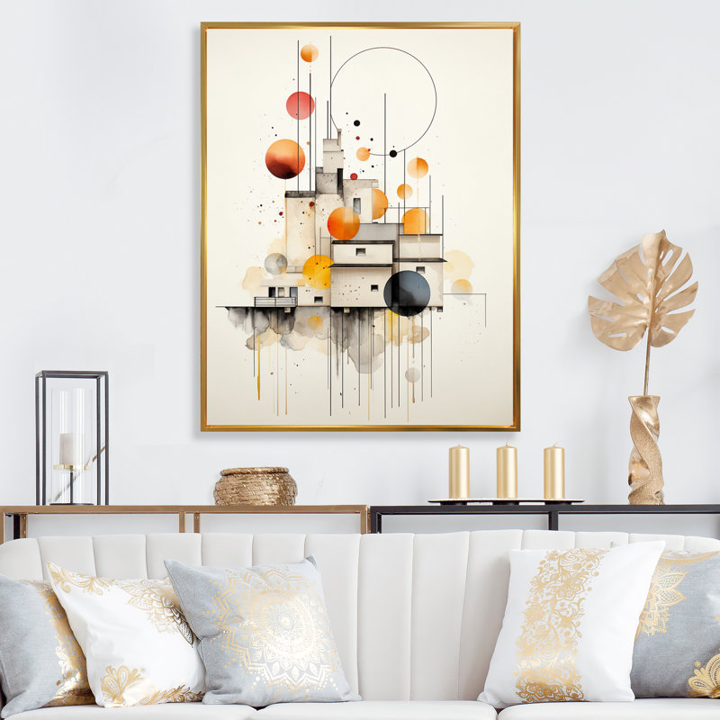 «Discovery Discovery Elementary Retro Geometrics» sur impression sur toile, H 44 po x l 34 po, Cadre flottant doré