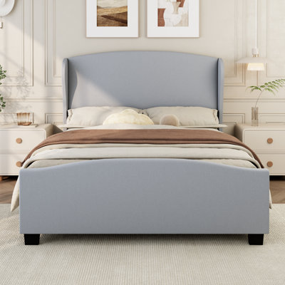 Headboard Wingback Linen Upholstered Bed No Box Spring Needed
