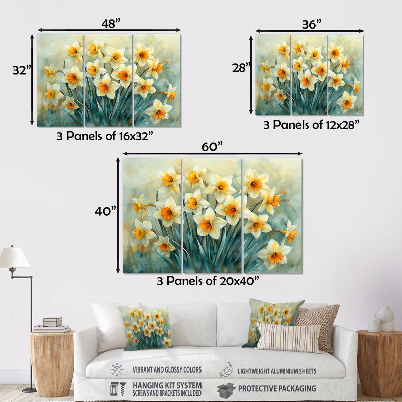 Jardin de rêves jonquilles Tiago - Ensemble de décorations murales jonquilles, Métal, H 32 po x l 48 po x P 1 po