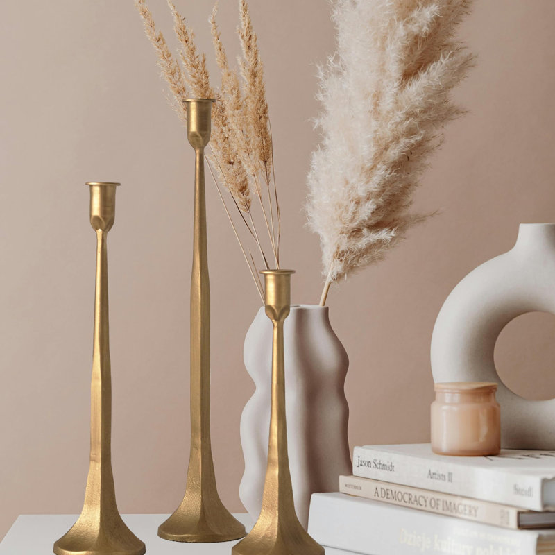 Iron Taper Candle Holder Set of 3, Gold