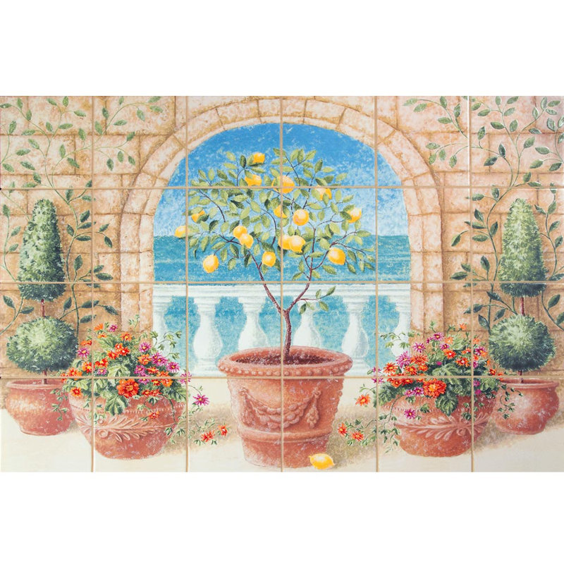Tuile de peinture décorative en céramique 17" x 25,5" brun/vert Mediterranean