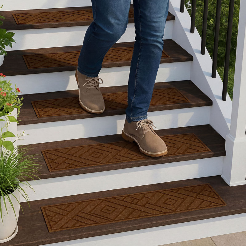  4 Pack 10"x36" Diamond Weave Stair Tread Decorative Panels, Brown
