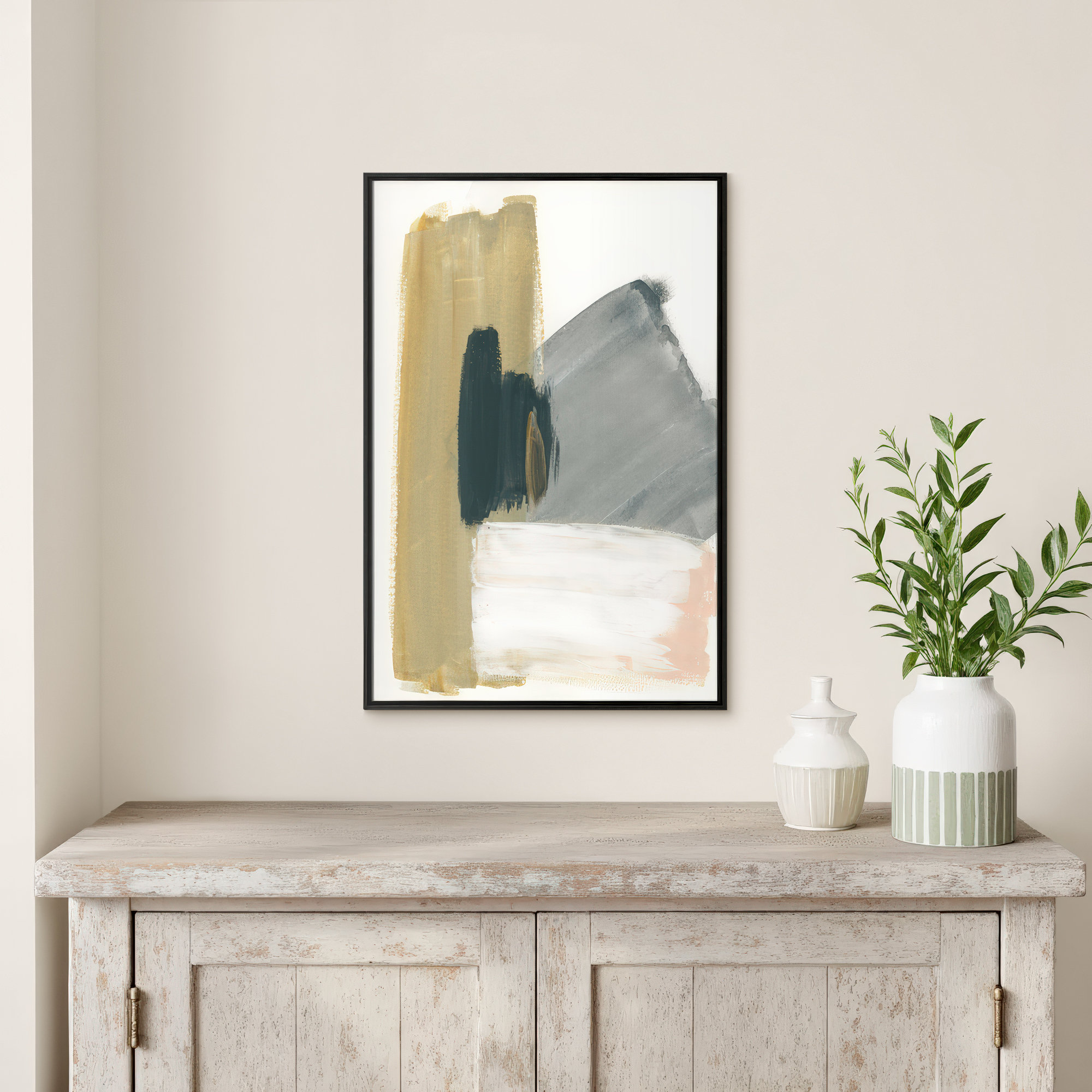 Marble Block Symmetry II by - Floater Frame Print on Canvas, 37.5" H x 25.5" W x 2" D, Espresso Framed