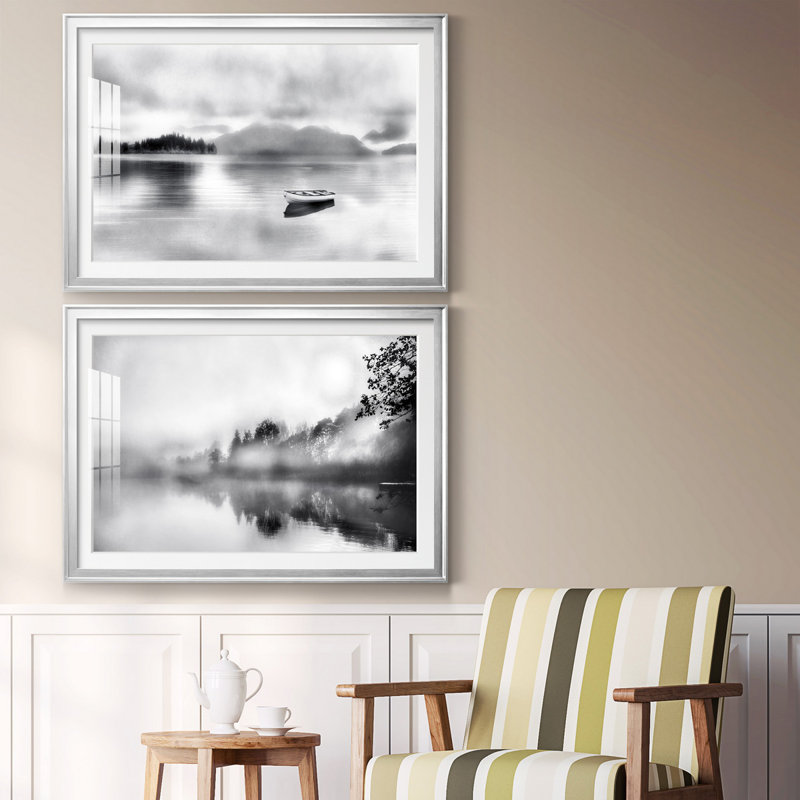 Mystic Moment - ensemble de 2 reproductions d'art sur toile encadrées, H 22,5 po x l 61 po x P 1,5 po, Argent, Pas de tapis
