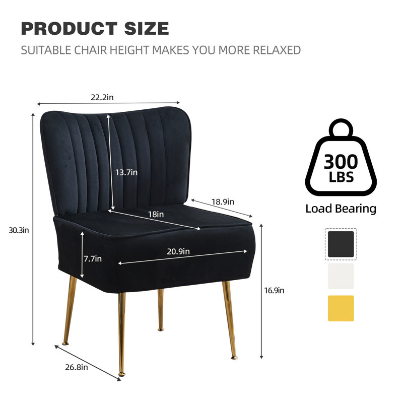 Accent Side Chair With Gold Legs, Black Velvet