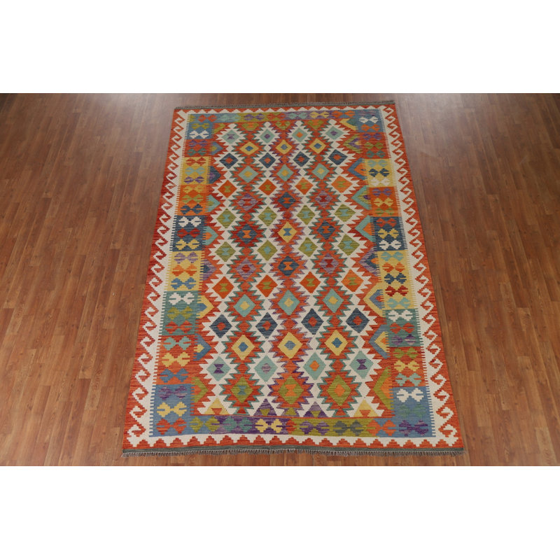 Tapis multicolore en laine Kilim 7 x 7