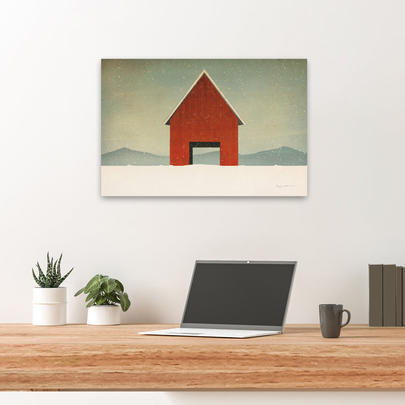 Red Barn Winter - Architecture, bâtiments de grange, art de Christams, H 16 po x l 24 po