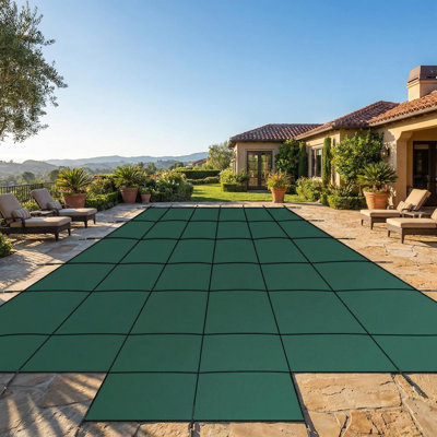 Inground Pool Cov er18x34 ft Ultra-Dense Mesh Winter Pool Safety Cover w/Anchors & Installation Tools – Fits 16x32 ft Inground Rectangle Pools, Green Mesh Safety Cover