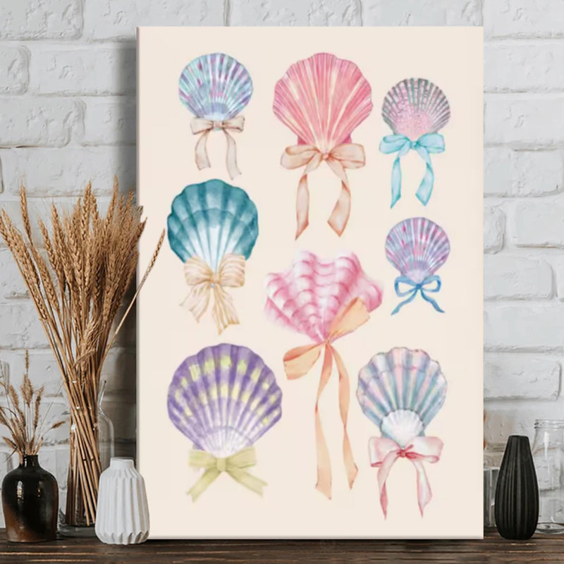 Toile de coquillage ornée de rubans - éclatante et délicate - galerie profonde de 1 po - 24 po x 36 po