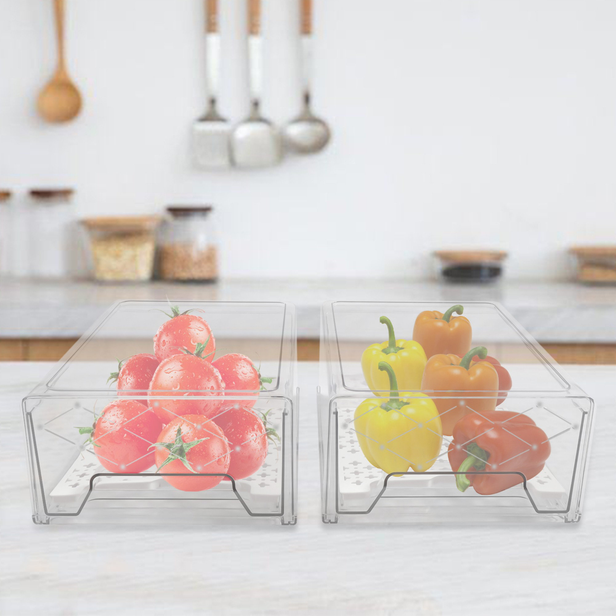 Seseno Set of 4 Clear Pantry Organizer Bins Stackable Household Plastic Food Storage