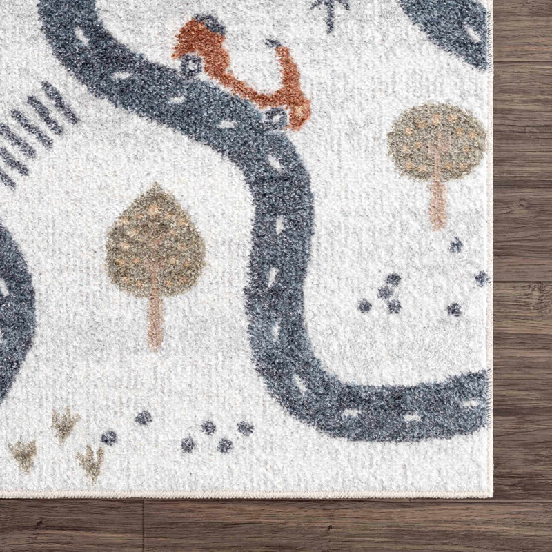Aaliyan Machine Woven Polyester Area Rug in Beige/Blue, Rectangle 5'3" x 7'