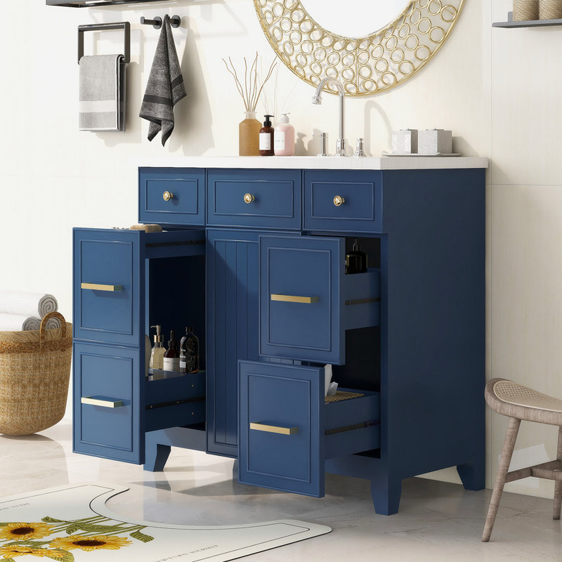 Meuble-lavabo simple 18,09 po avec plateau en résine, Bleu marine
