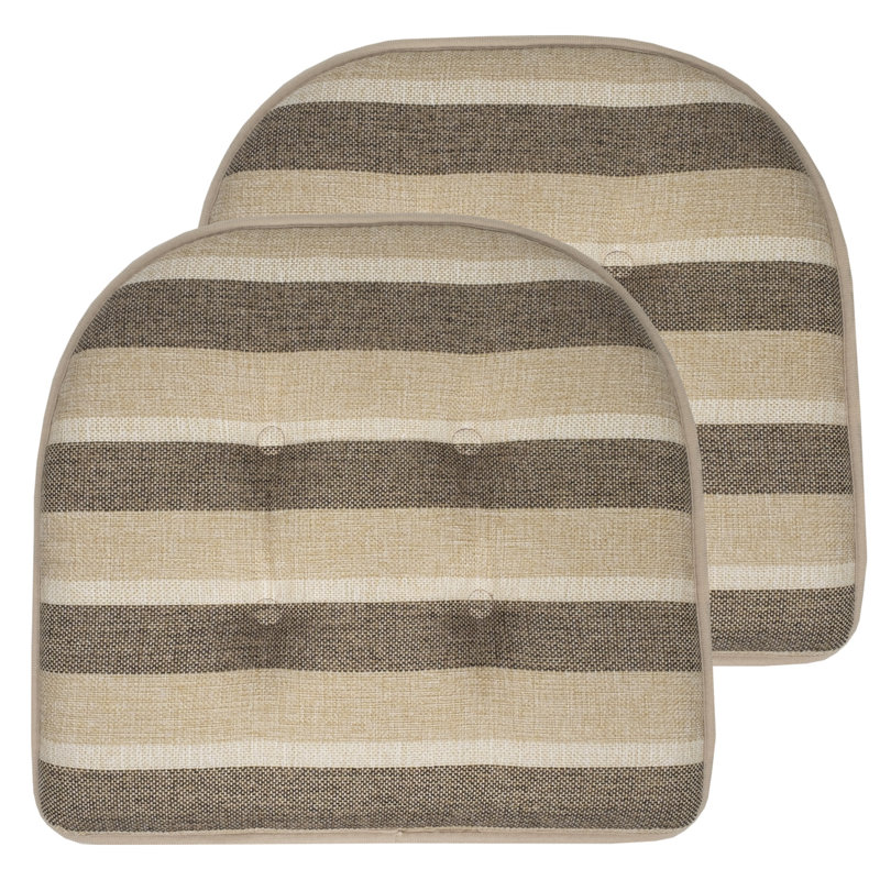 Bradford Striped Indoor U Shaped Memory Foam 17" x 16" Chair Cushion, Beige/Brown, 6