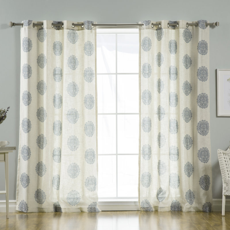 Paire de rideaux transparents avec œillets Medallion, Gris, l 50 po x L 96 po