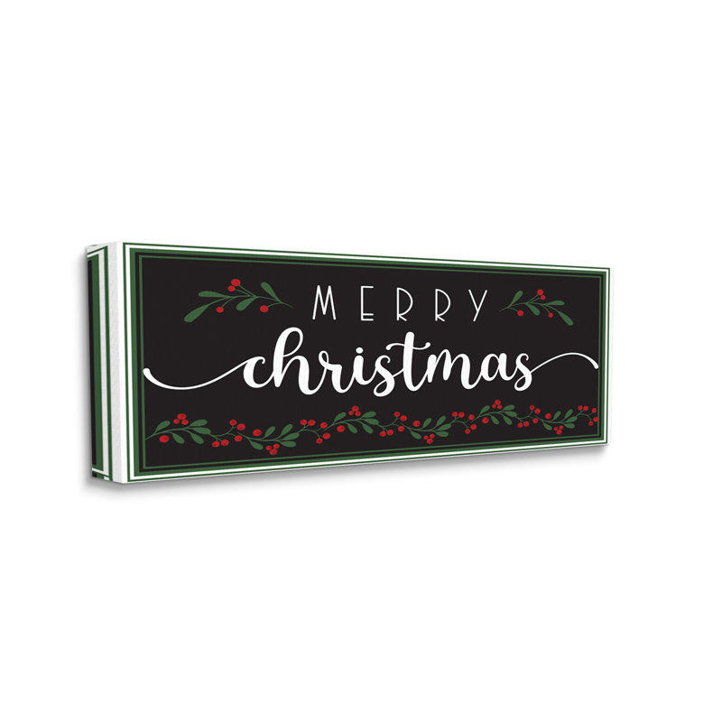 «Merry Christmas» sur un houx festif noir, Toile tendue, H 10 po x l 24 po