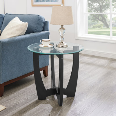 Table basse ronde avec plateau en verre trempé