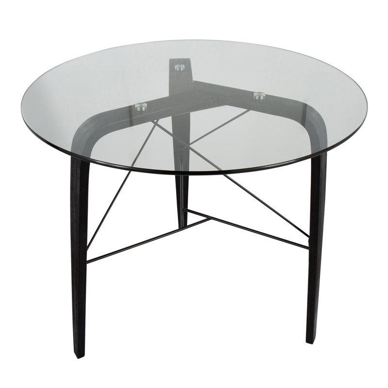Trilogy Mid-century Modern Round Dinette Table in Wood With Clear Glass Top By Corrigan Studio®, Black