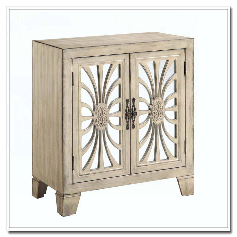 Console blanc antique avec portes en miroir